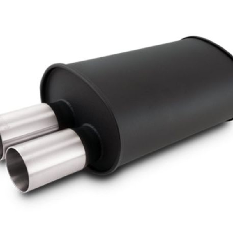 Vibrant Streetpower Flat Blk Muffler 9.5x6.75x15in Body Inlet ID 3in Tip OD 3in w/Dual Straight Tips
