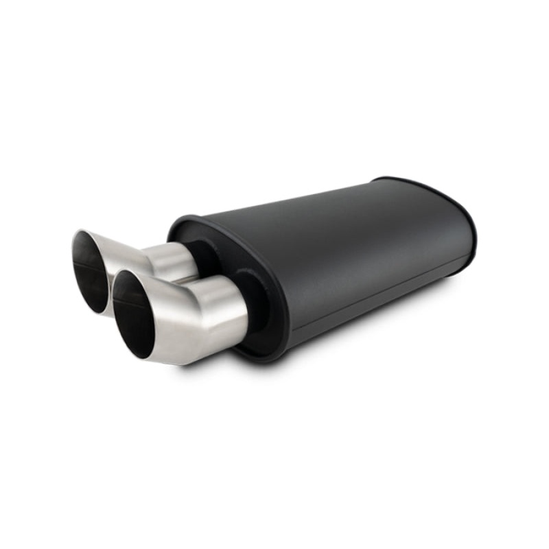 Vibrant Flat Blk Muffler 9x5x15in Body 3in Inlet ID 3in Tip OD w/Dual DTM Cut Tips