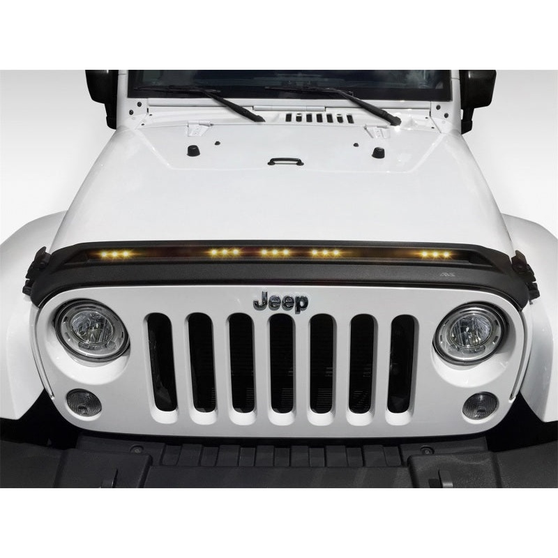 AVS 2007-2018 Jeep Wrangler JK Aeroskin Low Profile Hood Shield w/ Lights - Black