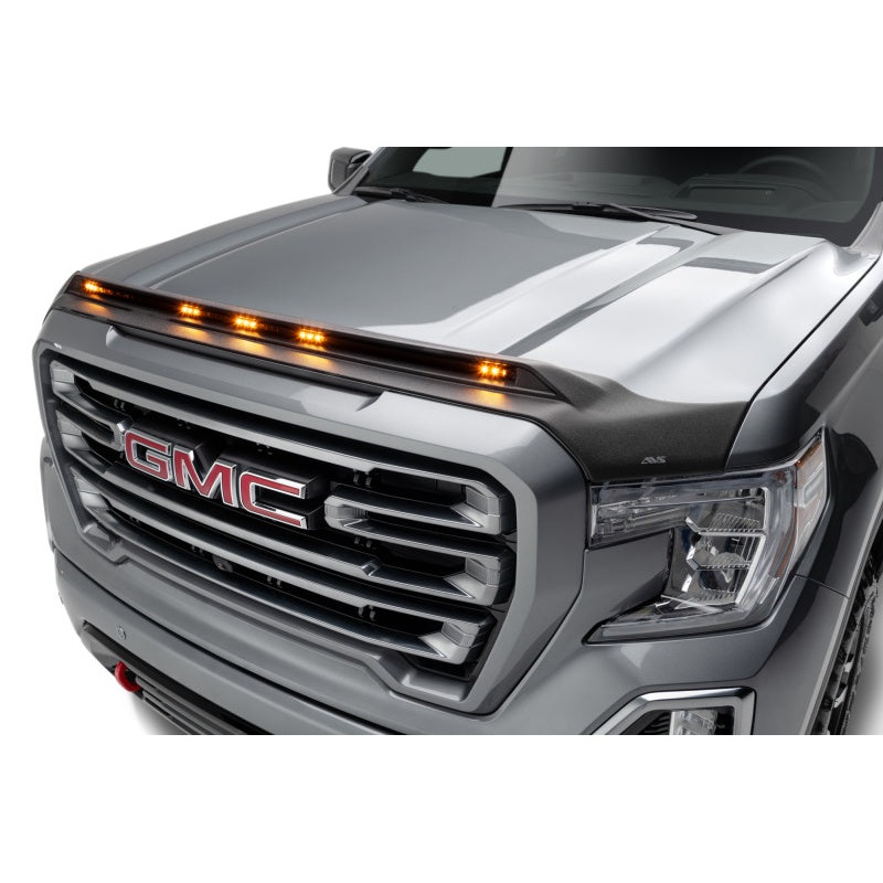 AVS 19-22 GMC Sierra 1500 Aeroskin Low Profile Hood Shield w/ Lights - Black