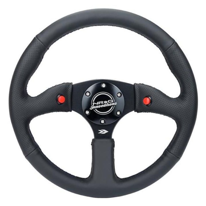 NRG Reinforced Steering Wheel (350mm/ 2.5in. Deep) Sport Leather Racing/ 4mm Matte Black Spoke
